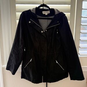 Ava & Viv Black Lined Hooded Rain Utility Jacket Zip Pockets Sz 14 (X)